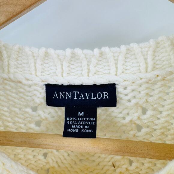Vintage Ann Taylor Cream Open Knit Cotton Sweater Size M Coastal Grandmother - Picture 3 of 5